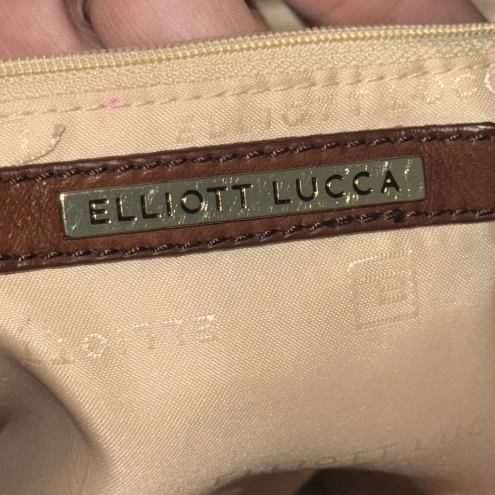 Elliott Luca Brown Pebbled Leather w/ Woven Details Everyday Medium Size Handbag